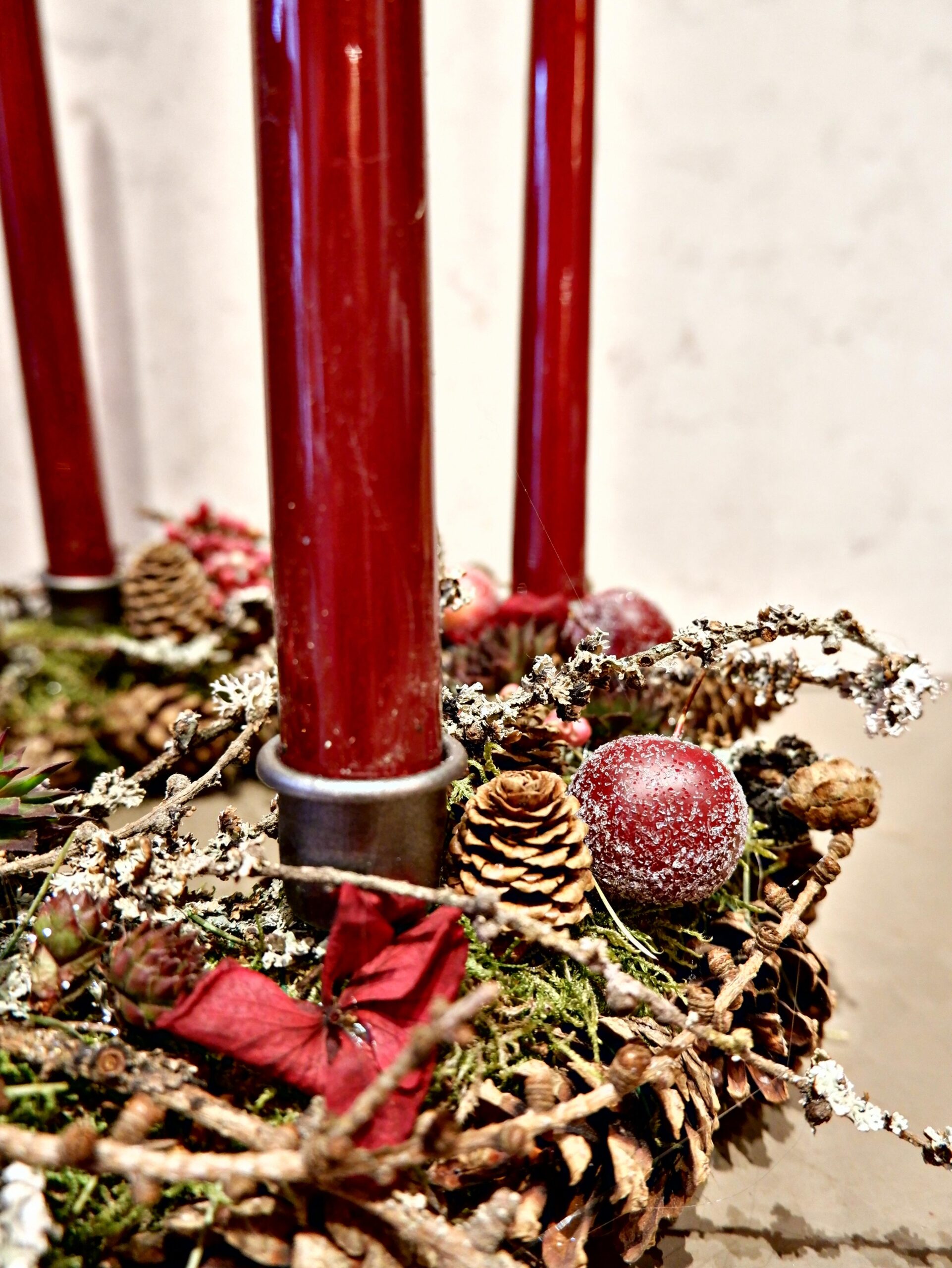 Stor adventskrans, natur/rød/sølv